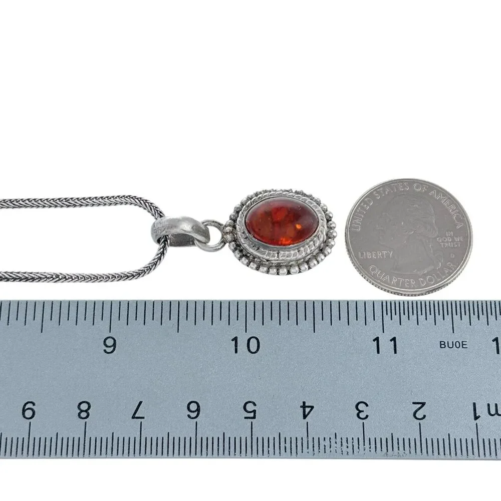 Vintage Sterling Silver 925 Amber Oval Pendant